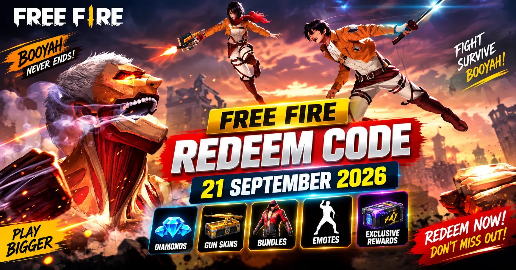 Free Fire Redeem Code 21 September 2026