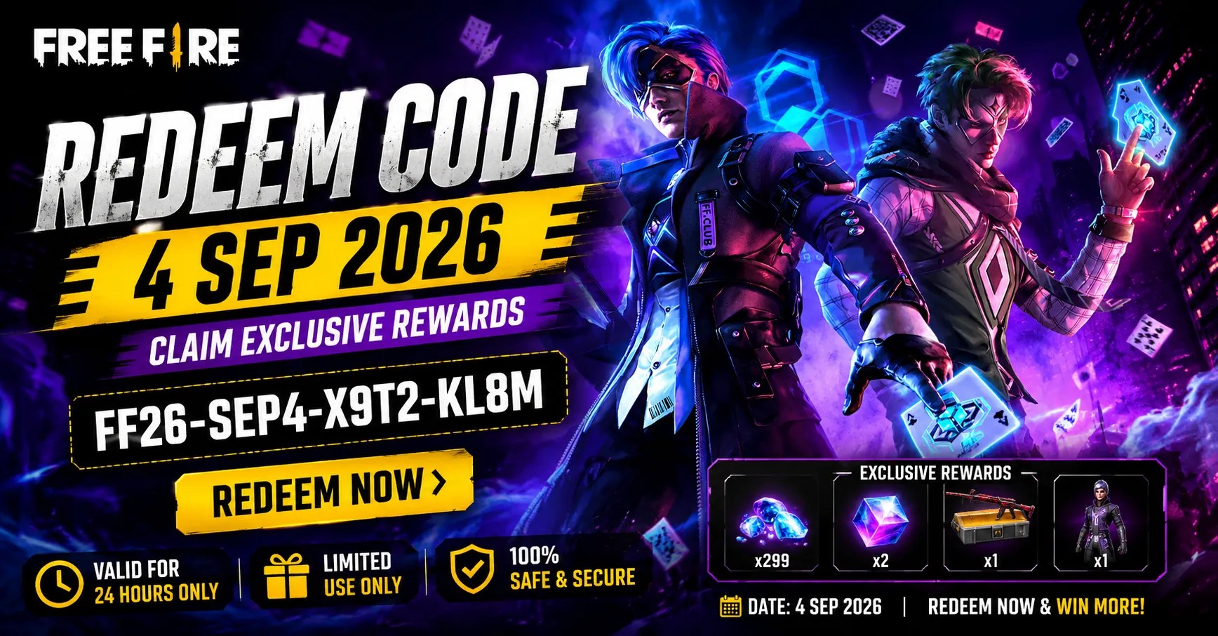Free Fire Redeem Code 4 Sep 2026