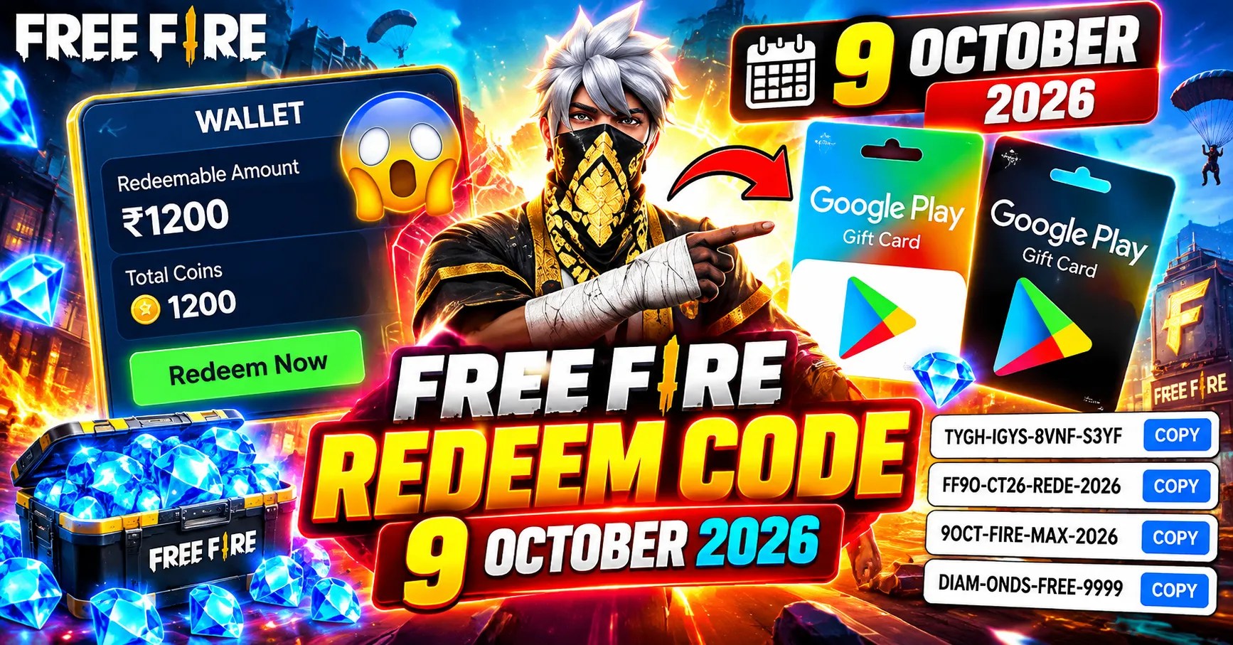 Free Fire Redeem Code 9 October 2026