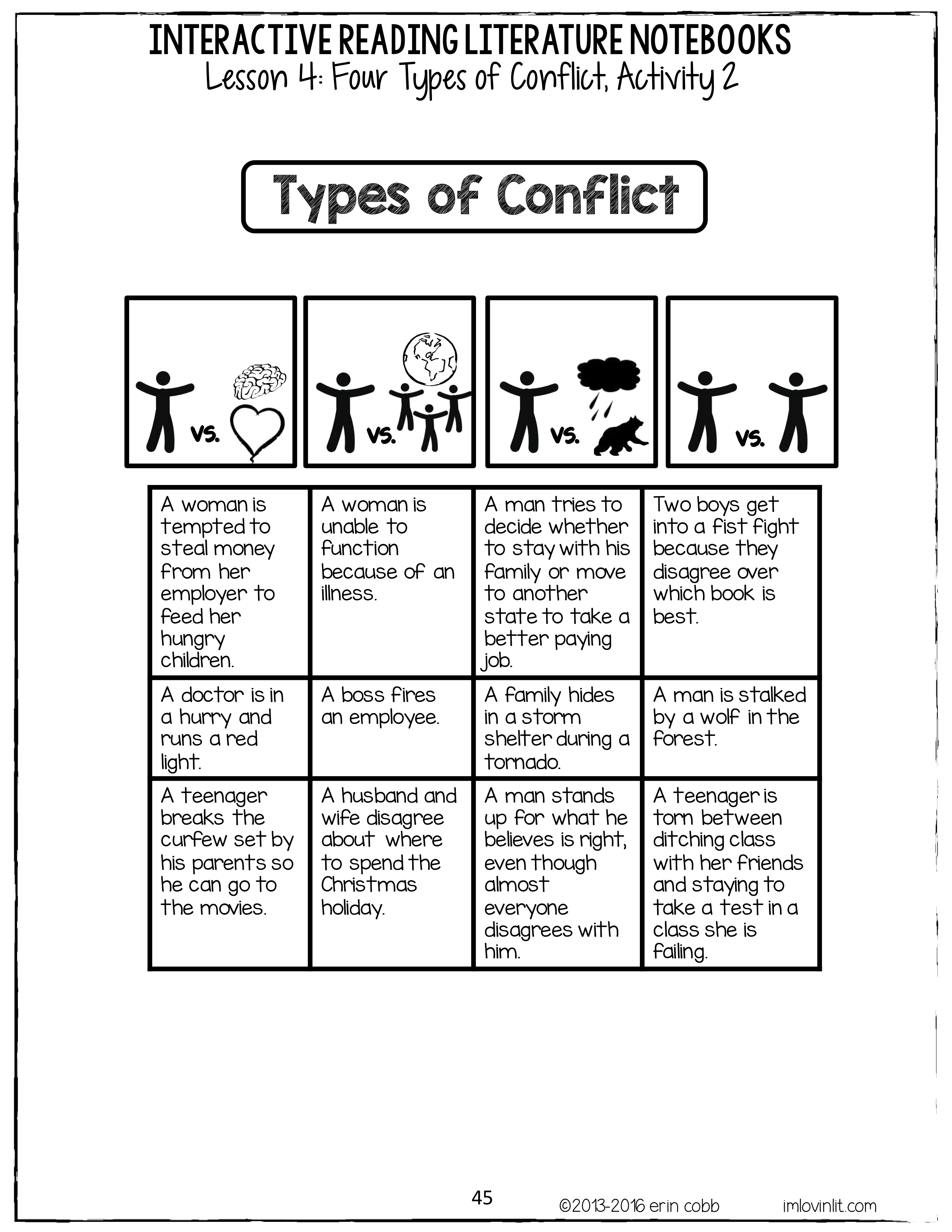 What type of conflict worksheet reading comprehension