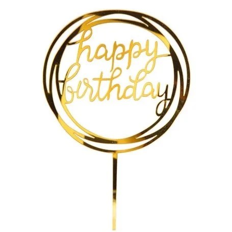 Topper Signs: Happy Birthday Gold 4″ Round x 1 un.