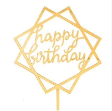 Topper Signs: Happy Birthday Gold 4″ Squares x 1 un.