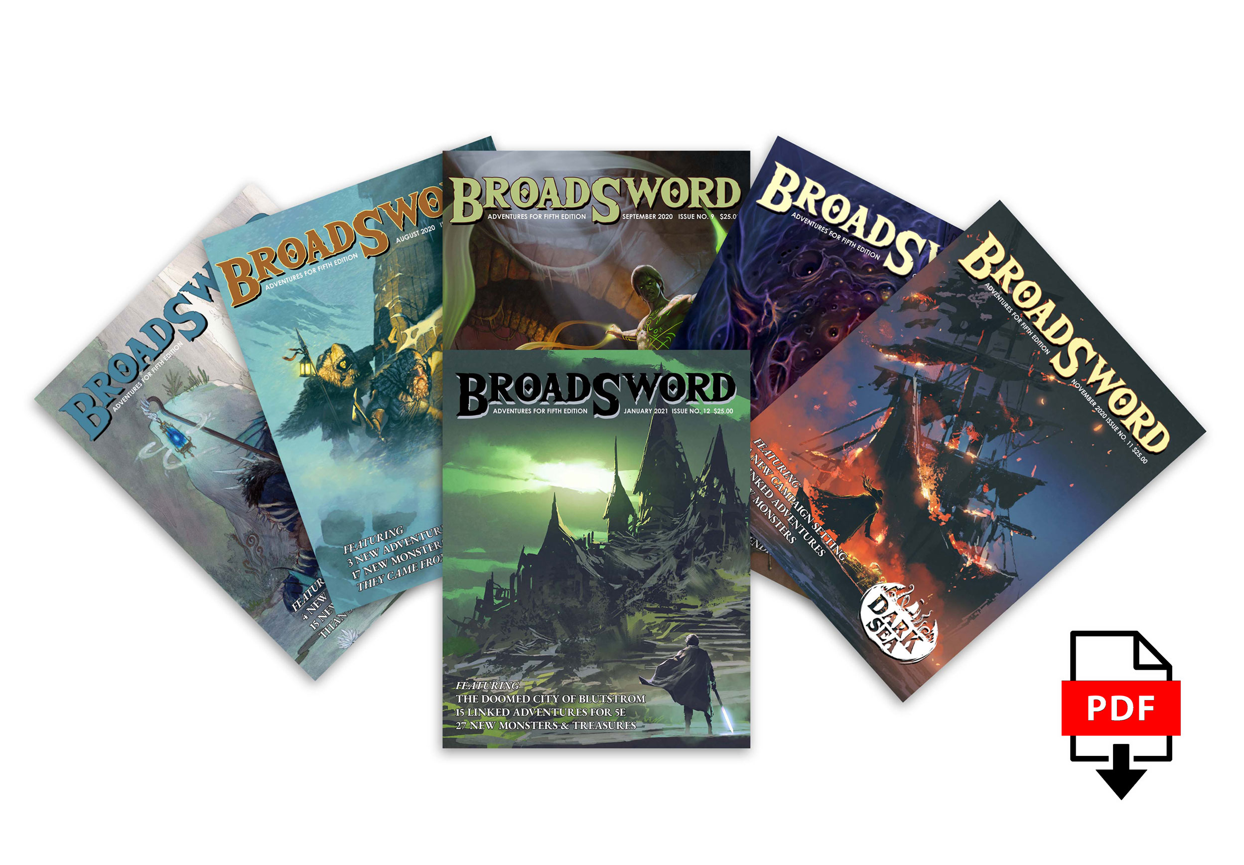 BroadSword Issue 7-12 PDF Bundle by DMDave features the second 6 issues of BroadSword Monthly, available for instant download at dmdave.com