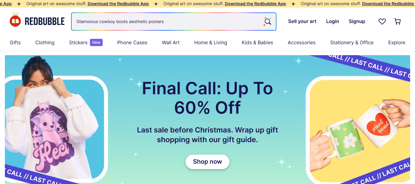 RedBubble’s Homepage
