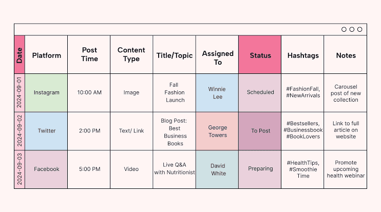 Content Schedule Calendar Using AI Example