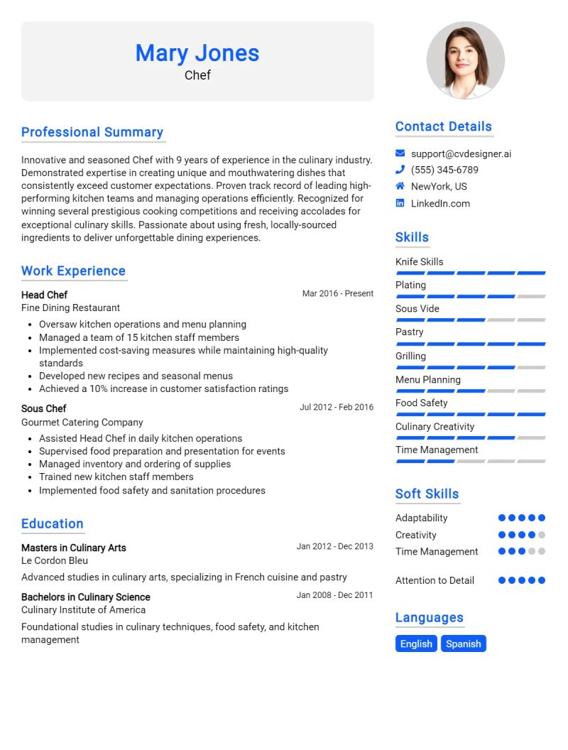 Chef Cv Template Pdf Chef Kitchen - Premium Light Texture Gallery - 8K