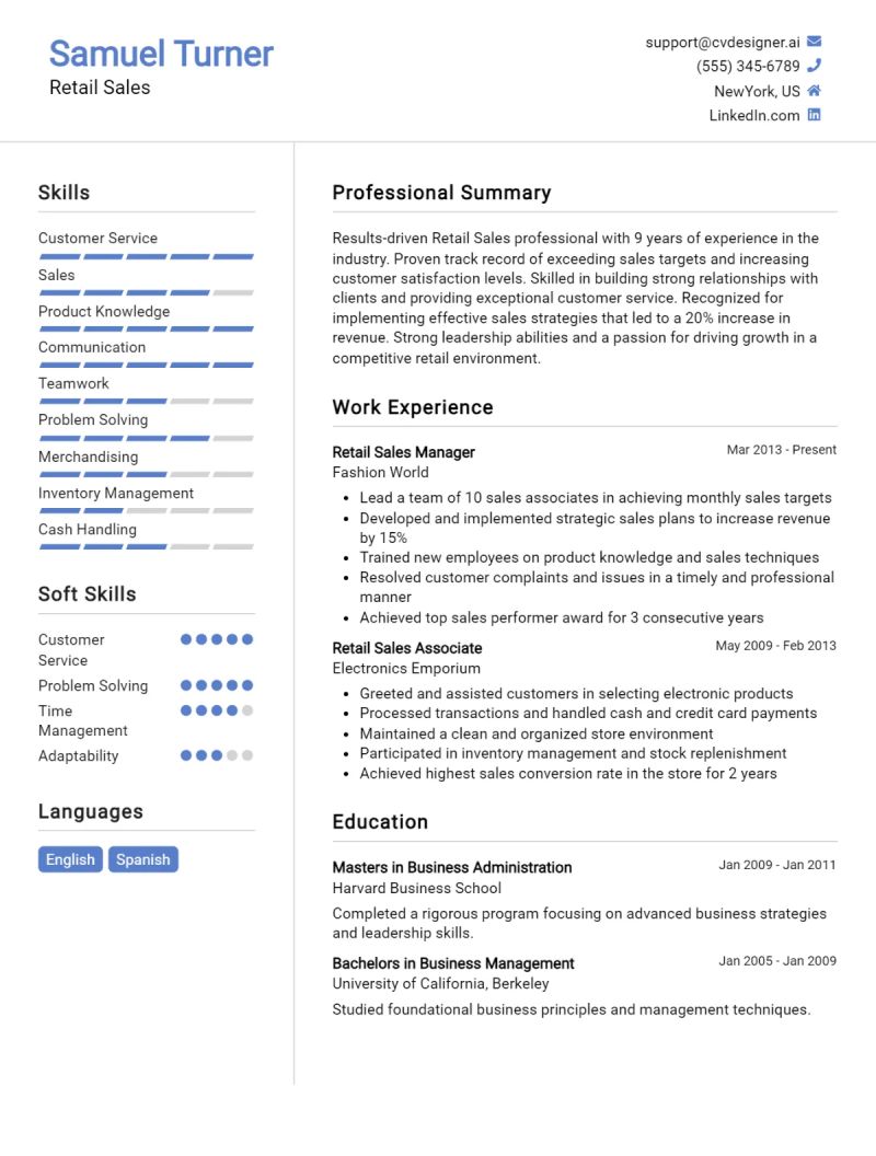 Retail Cv Examples Templates Visualcv - Ocean Design Collection - Ultra HD Quality