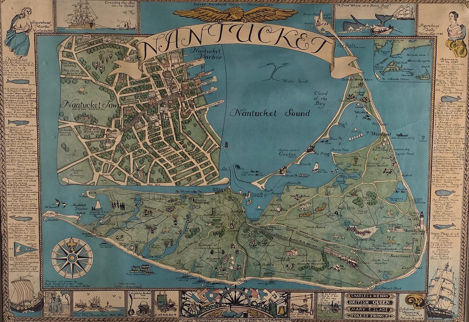 Ruth Haviland Sutton Lithograph Nantucket Map 4428 955 B.