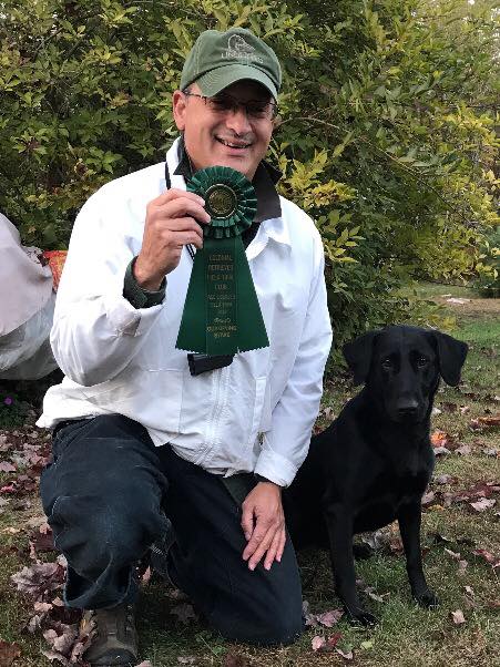 Docheno' Oil Patch Devil "Tar", Qualifying JAM, Colonial Retriever Field Trial Club! Owned and handled by Richard Jennings. Tar is out of NAFC FC Tubb x Docheno's Chasing the Blue MH.