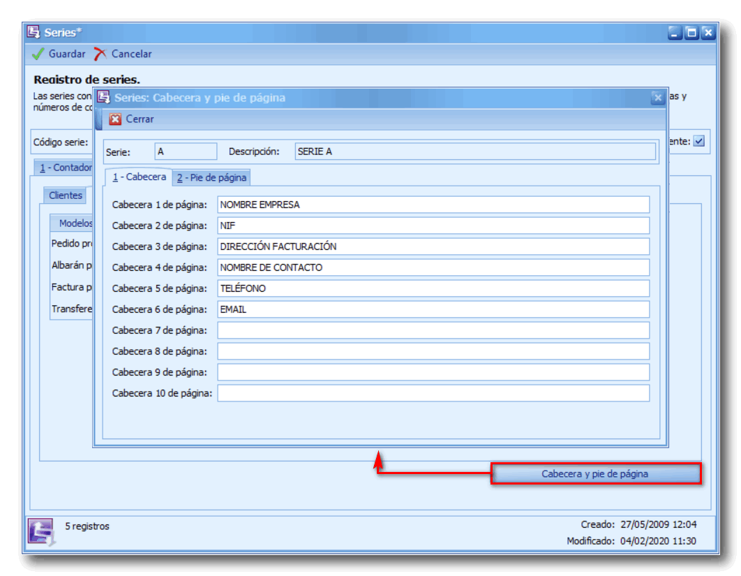 Configurar cabecera y pie de página - Documentación