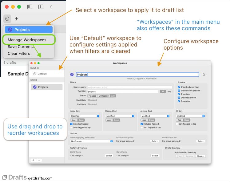 Drafts User Guide Workspaces 2025 - Dark Texture Collection - Retina Quality