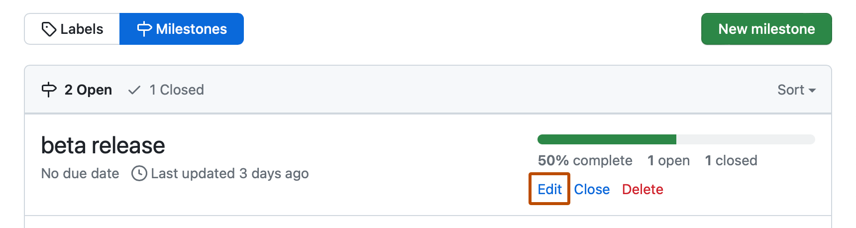 Issue とプルリクエストのマイルストーンの作成と削除 - GitHub Docs