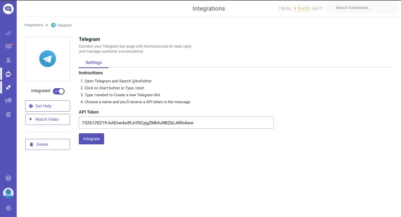 Telegram Integration Developer Docs Kommunicate - Classic Dark Pattern - 8K