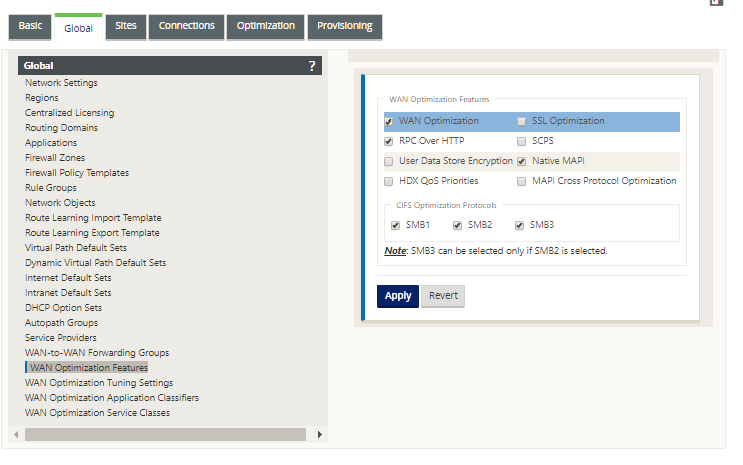 Enable optimization and configure the default feature settings