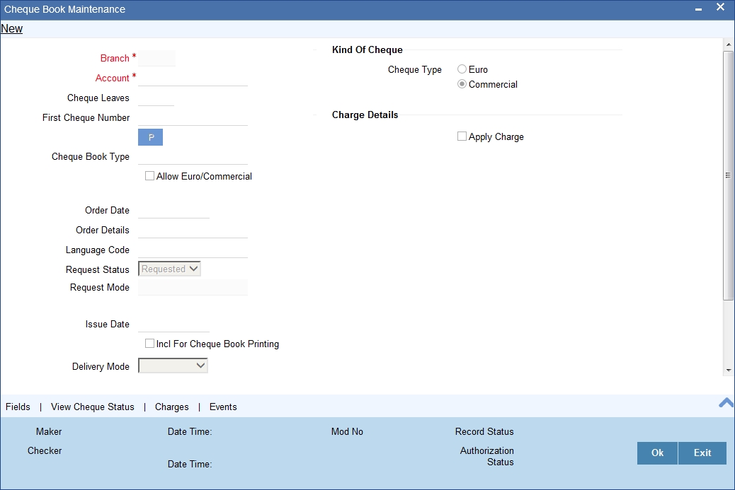 8 Maintaining Cheque Book Details