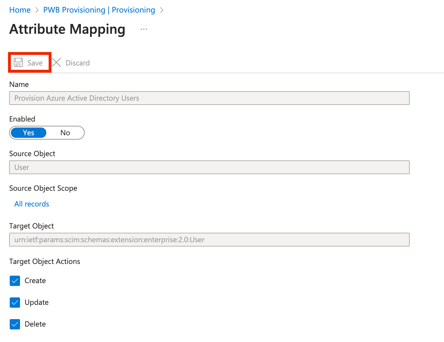 Integration With Azure Workbench Release 2026 07 1 Azure Attribute Mapping Users Save 