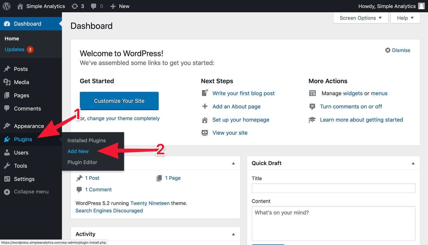 Activate the plugin through the 'plugins' menu in wordpress. Install Simple Analytics On Wordpress Simple Analytics Docs