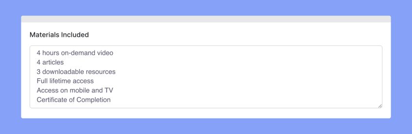 Materials included of Tutor LMS