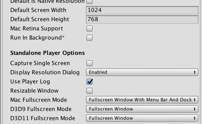 Unity - Manual: Standalone Player Settings