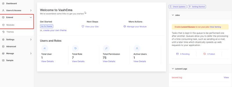 Activate Modules Vaah Docs - Best Colorful Designs in Mobile