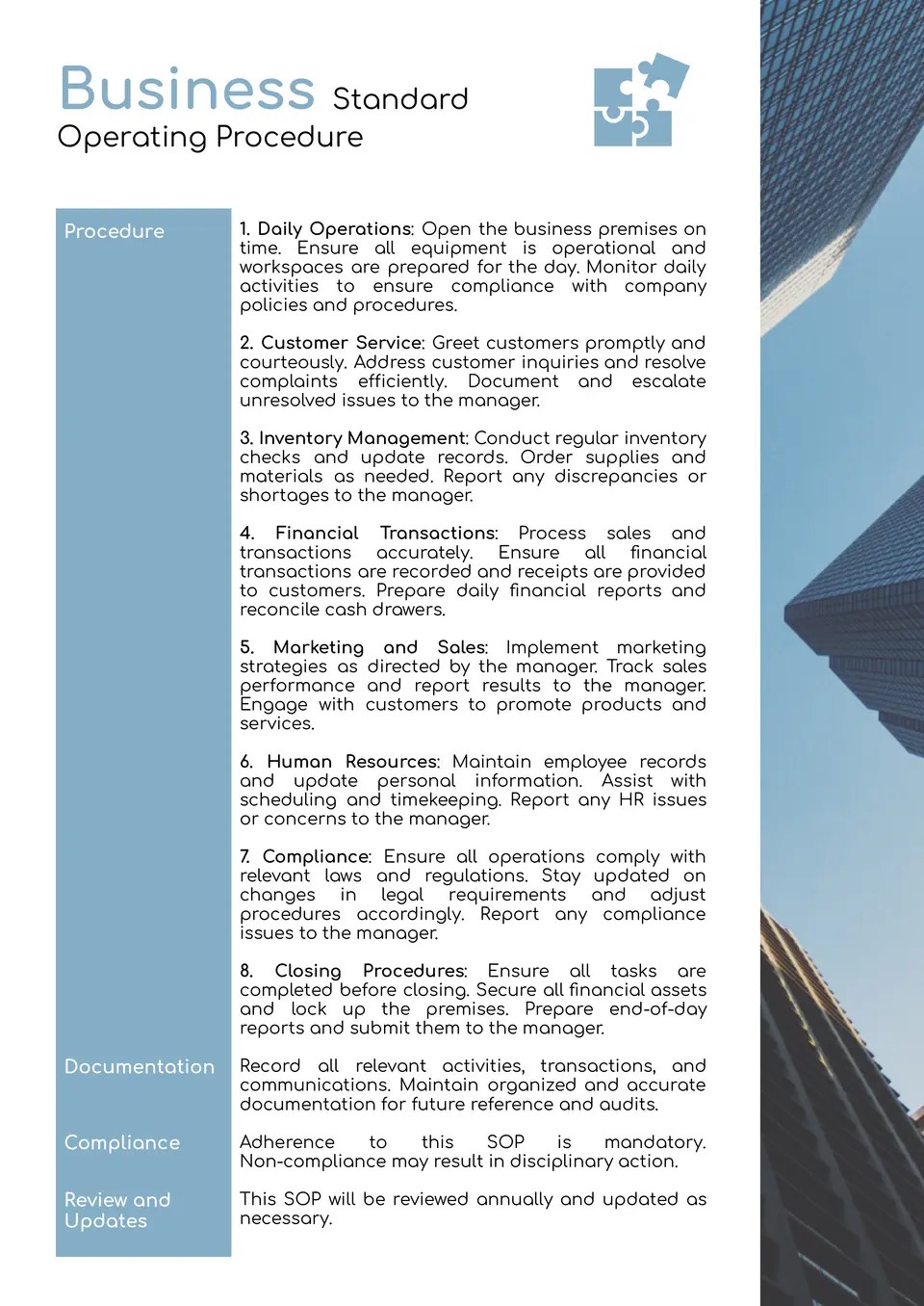 Free business sop template for google docs