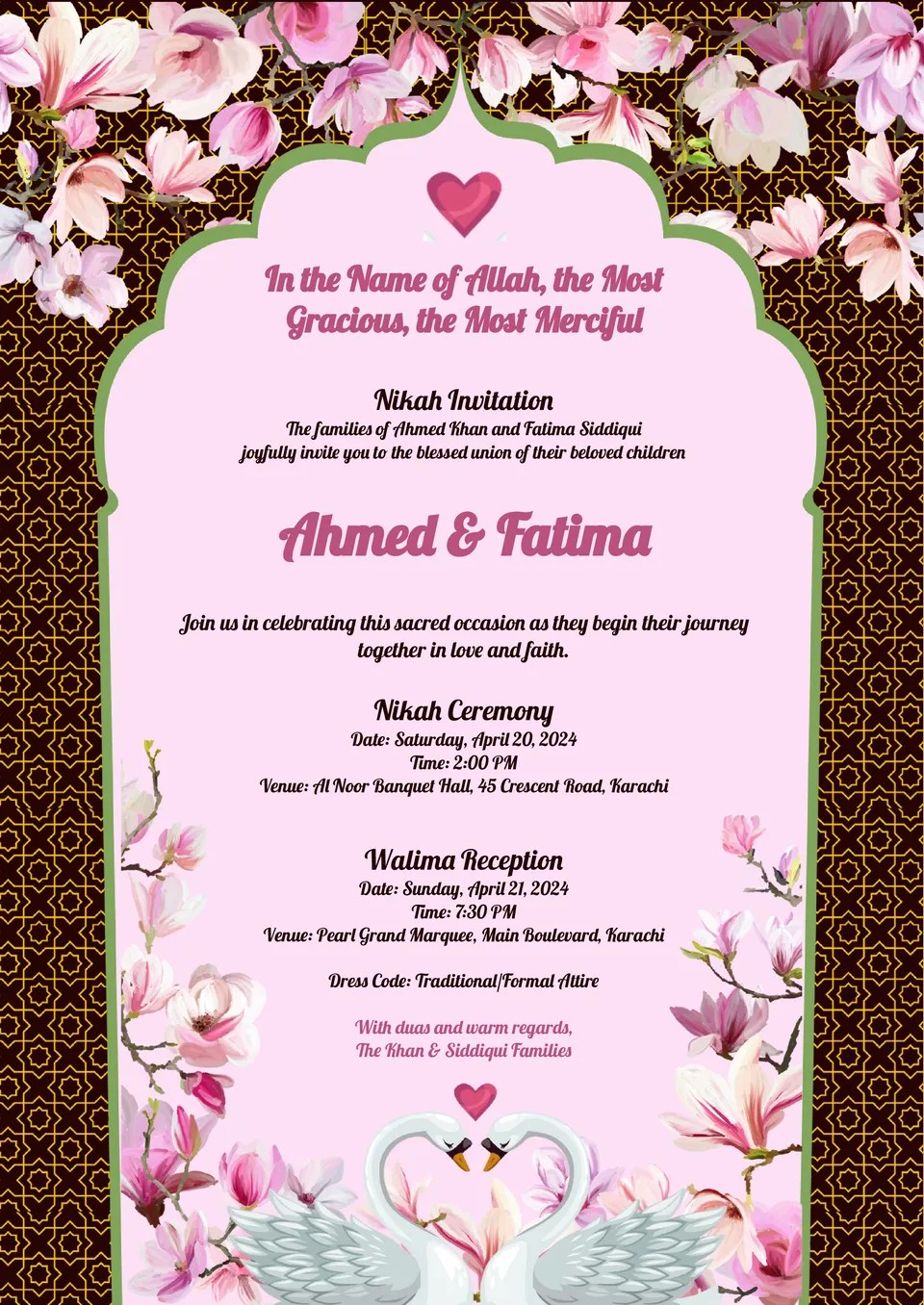Free muslim wedding invitation template for google docs