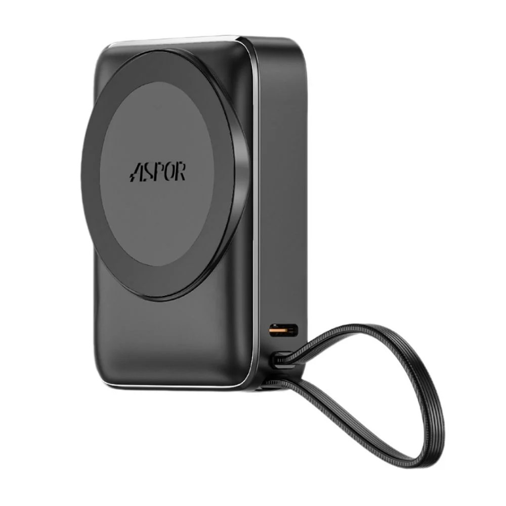 Aspor A313 22.5W 10000mAh Wireless Power Bank with Build-In USB‑C Cable
