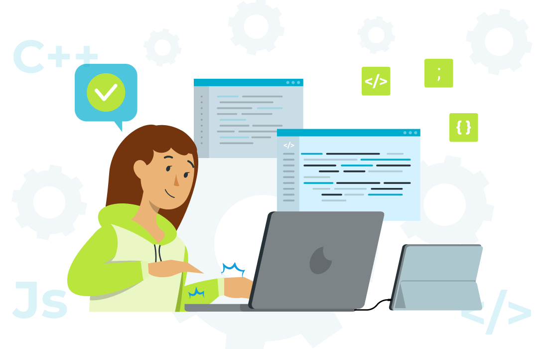 Women work with code