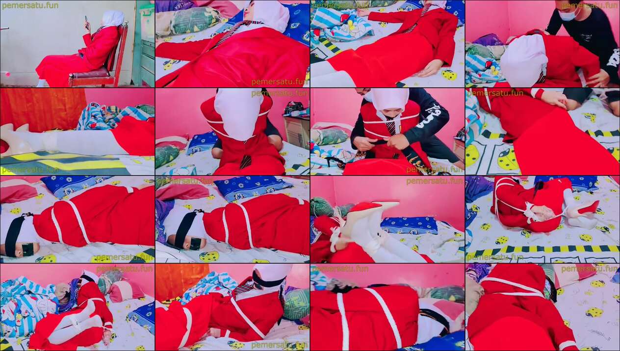 jilbab baju merah diikat