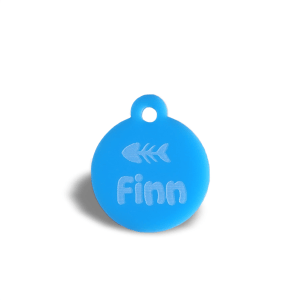 chapa personalizada para gato con forma circular, color azul