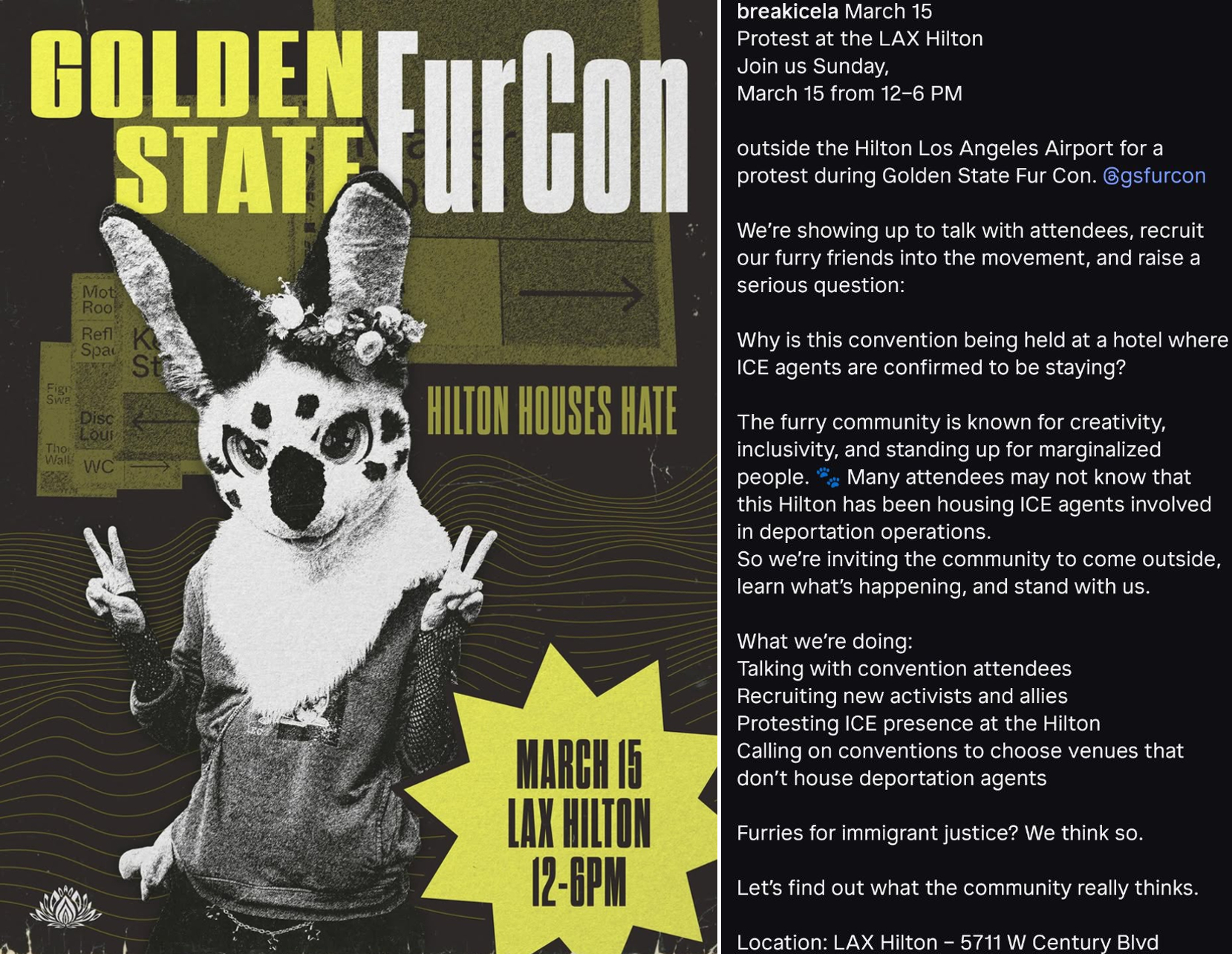 Protest at Golden State Fur Con says Hilton houses ICE, gives you