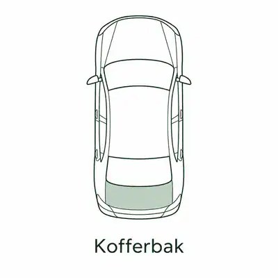 Bovenaanzicht van een auto met de kofferbak gemarkeerd