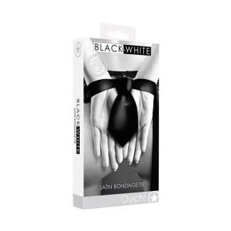 Shots Ouch Black & White Satin Bondage Tie - Black