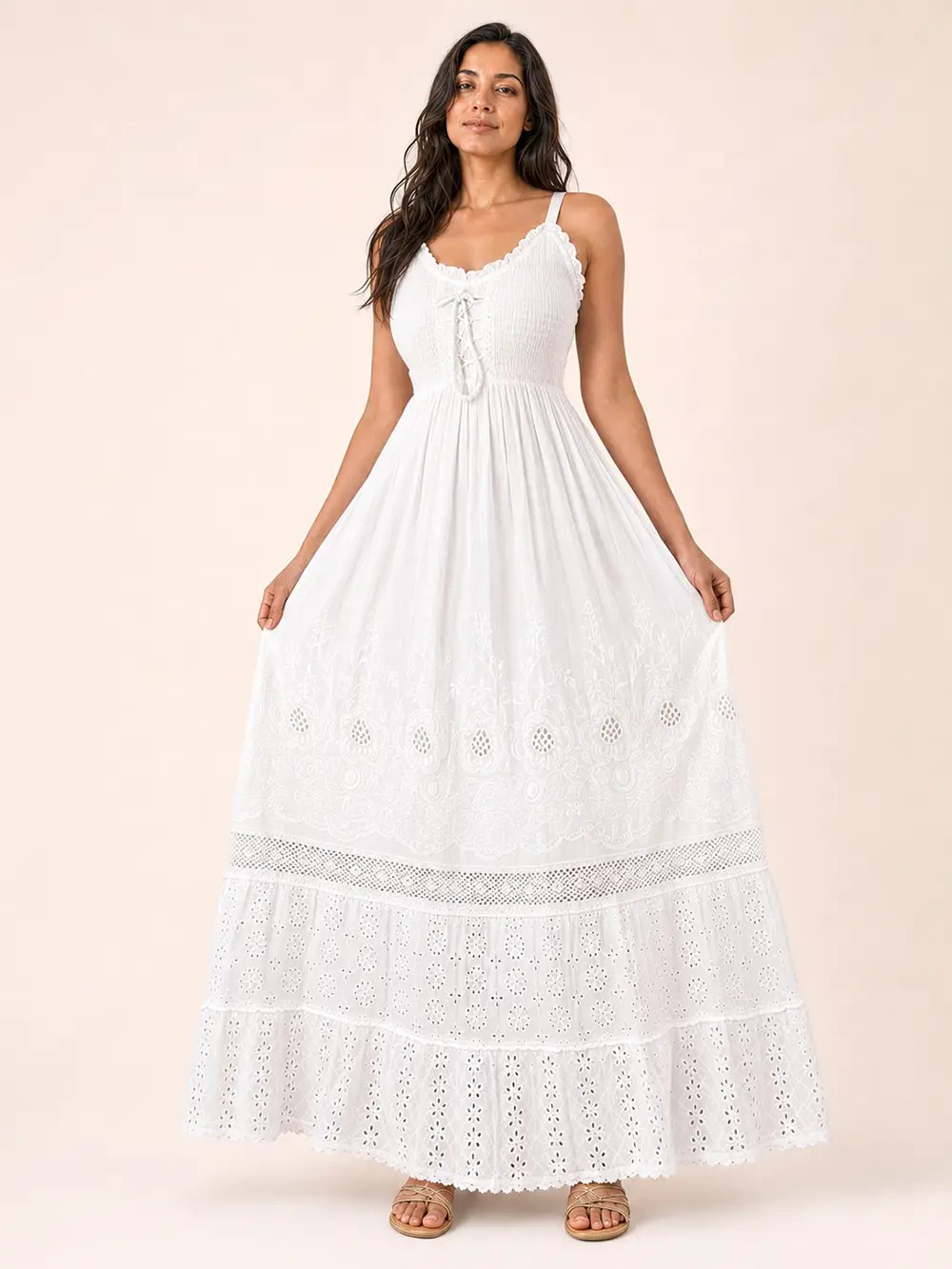 Alternative view of Vestido Blanco Maxi con Corsé Frontal y Bordado