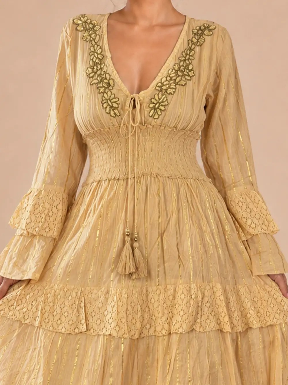 Vestido Maxi Lurex de Algodón – Amarillo