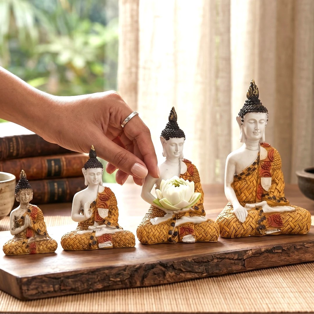 4 Figuras de Buda Meditación dorado - Dokavari Chile