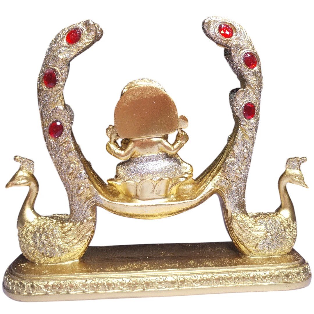 Estatua Ganesha Dorada Con Pavos Reales - Dokavari Chile