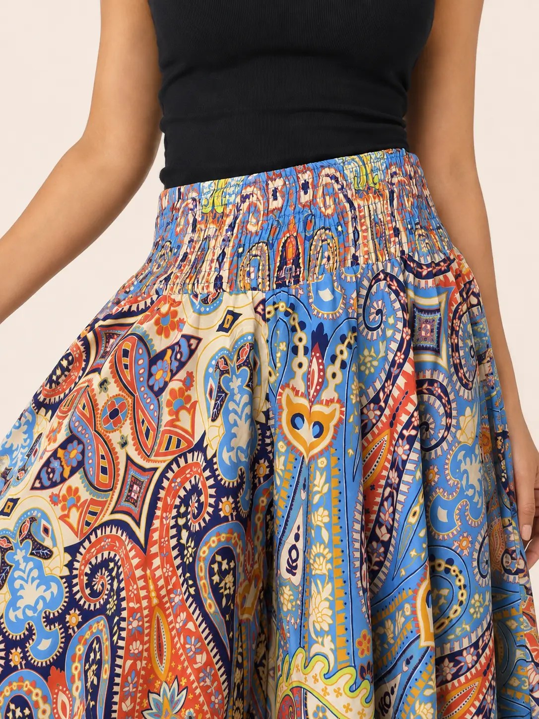 Pantalón Palazzo de Seda Multicolor Paisley Extra Ancho