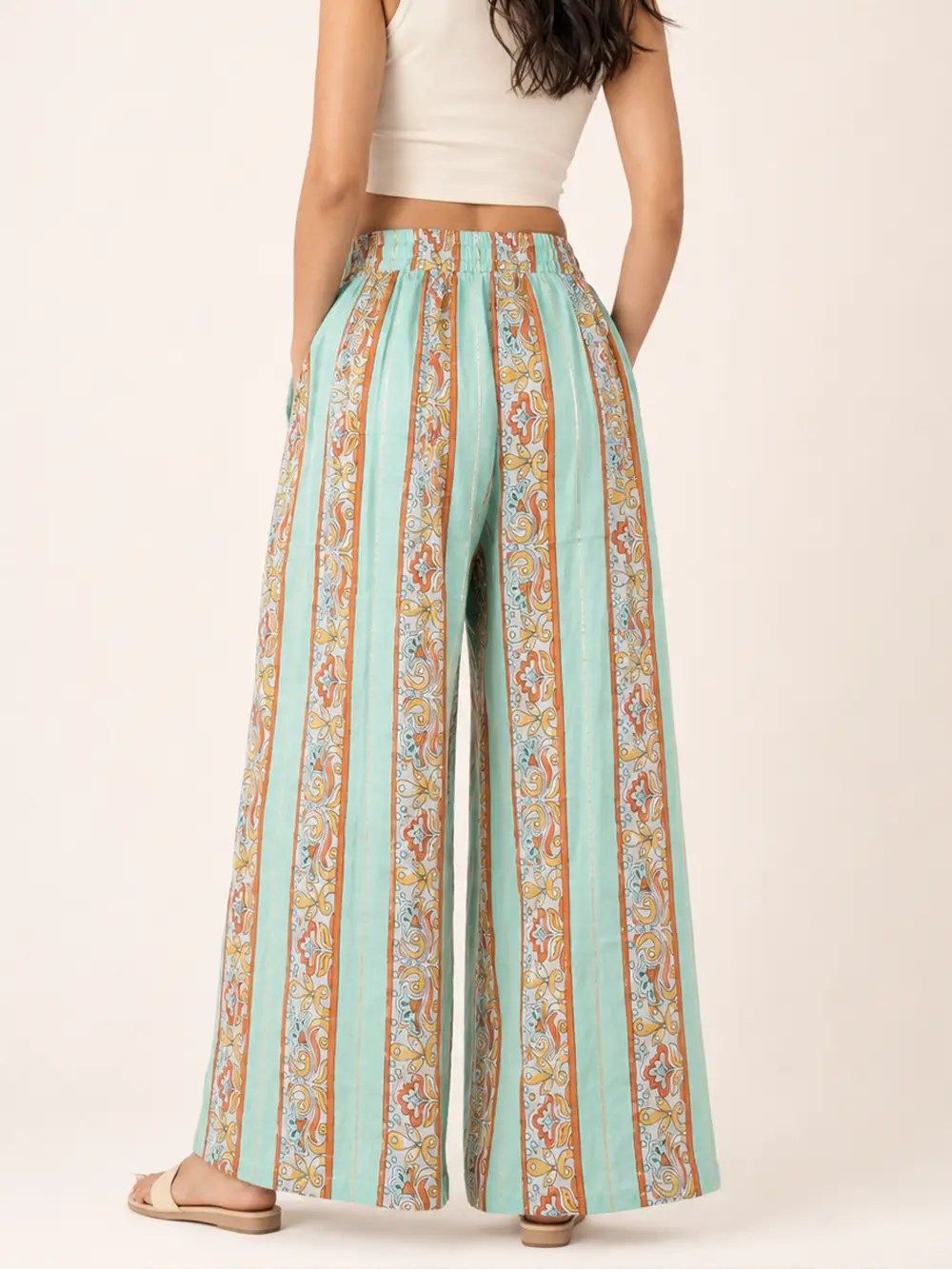 Alternative view of Pantalón Palazzo Boho Estampado Verde Menta – Talla Única