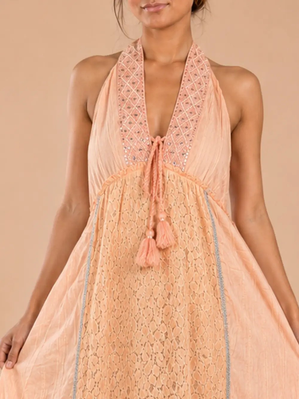Vestido Maxi Boho Halter Durazno