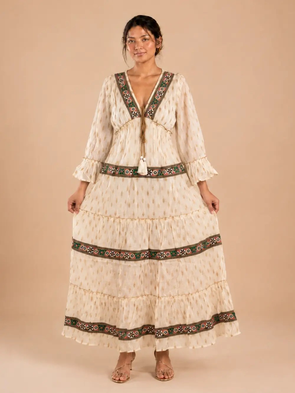 Vestido Maxi Boho Étnico Crudo