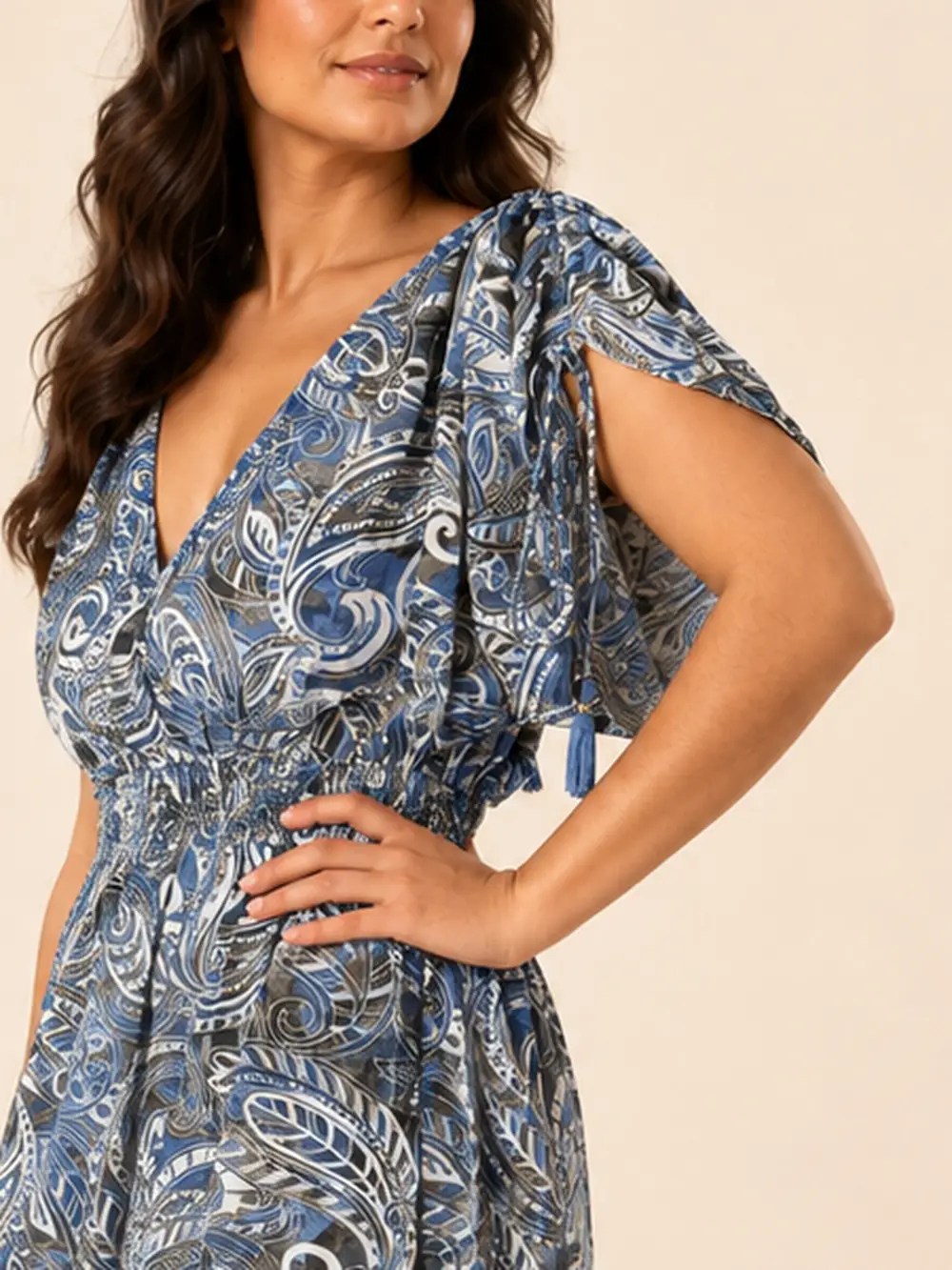 Vestido Largo Boho Paisley Poly Seda – Gris