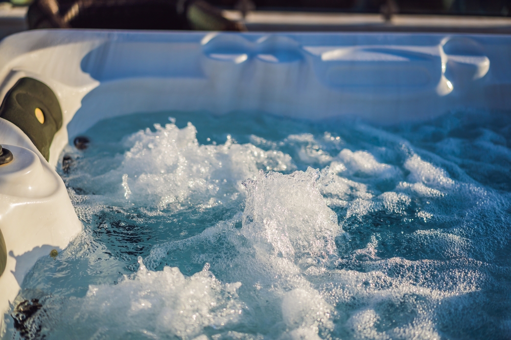 Hot,Tub,Hydromassage,Pool.,Illuminated,Pool.,Rest,Outside,The,City.