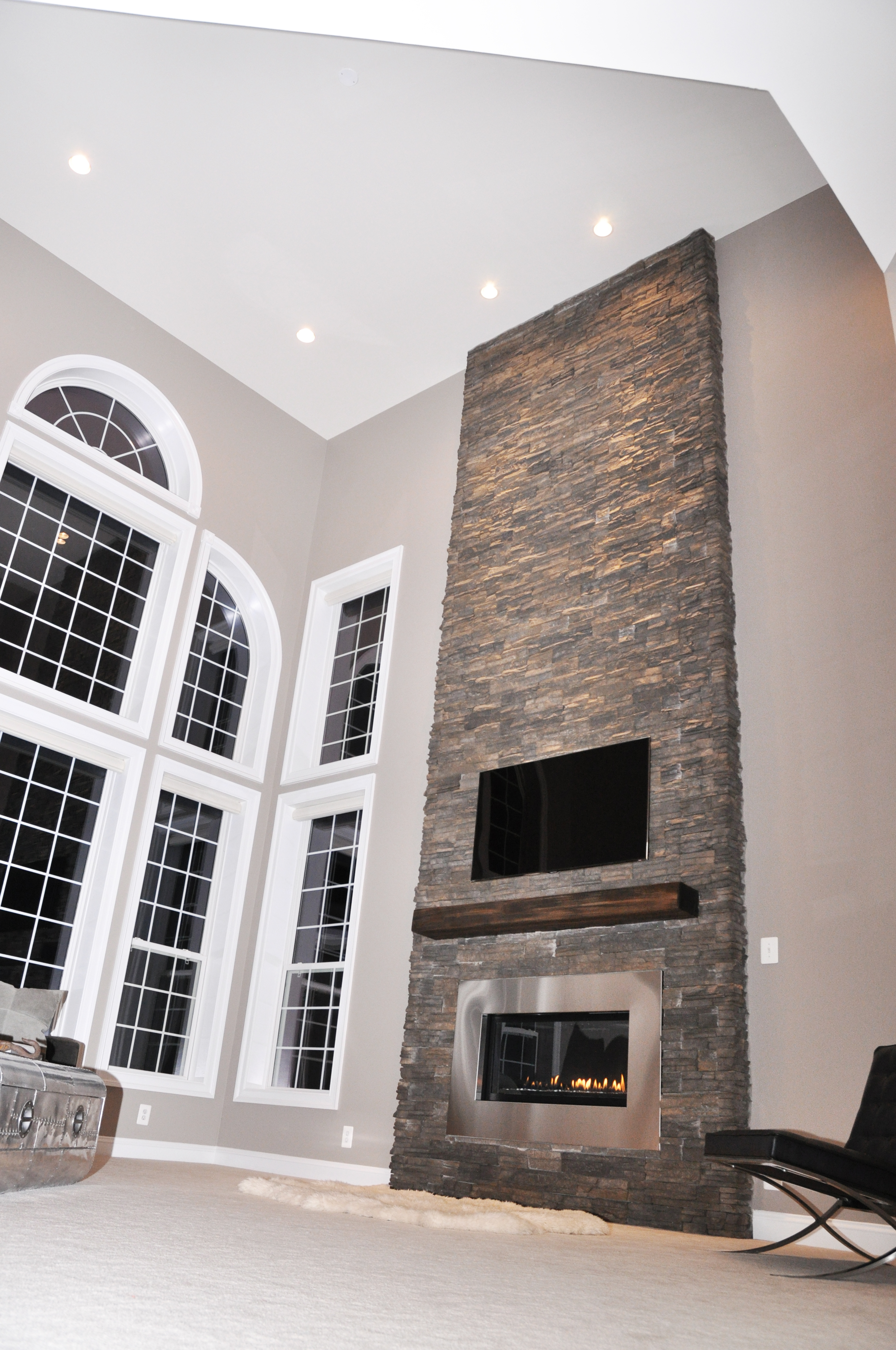 Mediterranean Living Room Cathedral Ceiling Design Ideas