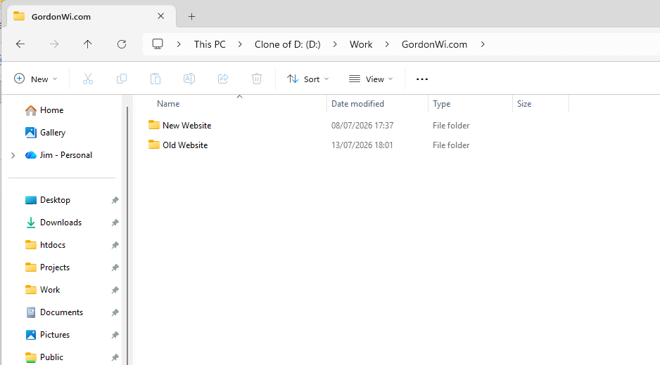 Folder Layout for creating the new Website Design