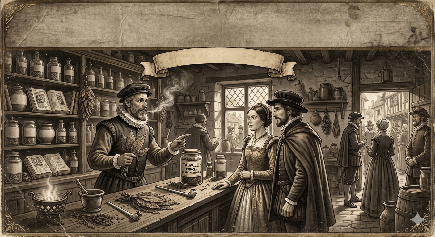 16th century European depiction of tobacco use as medicine