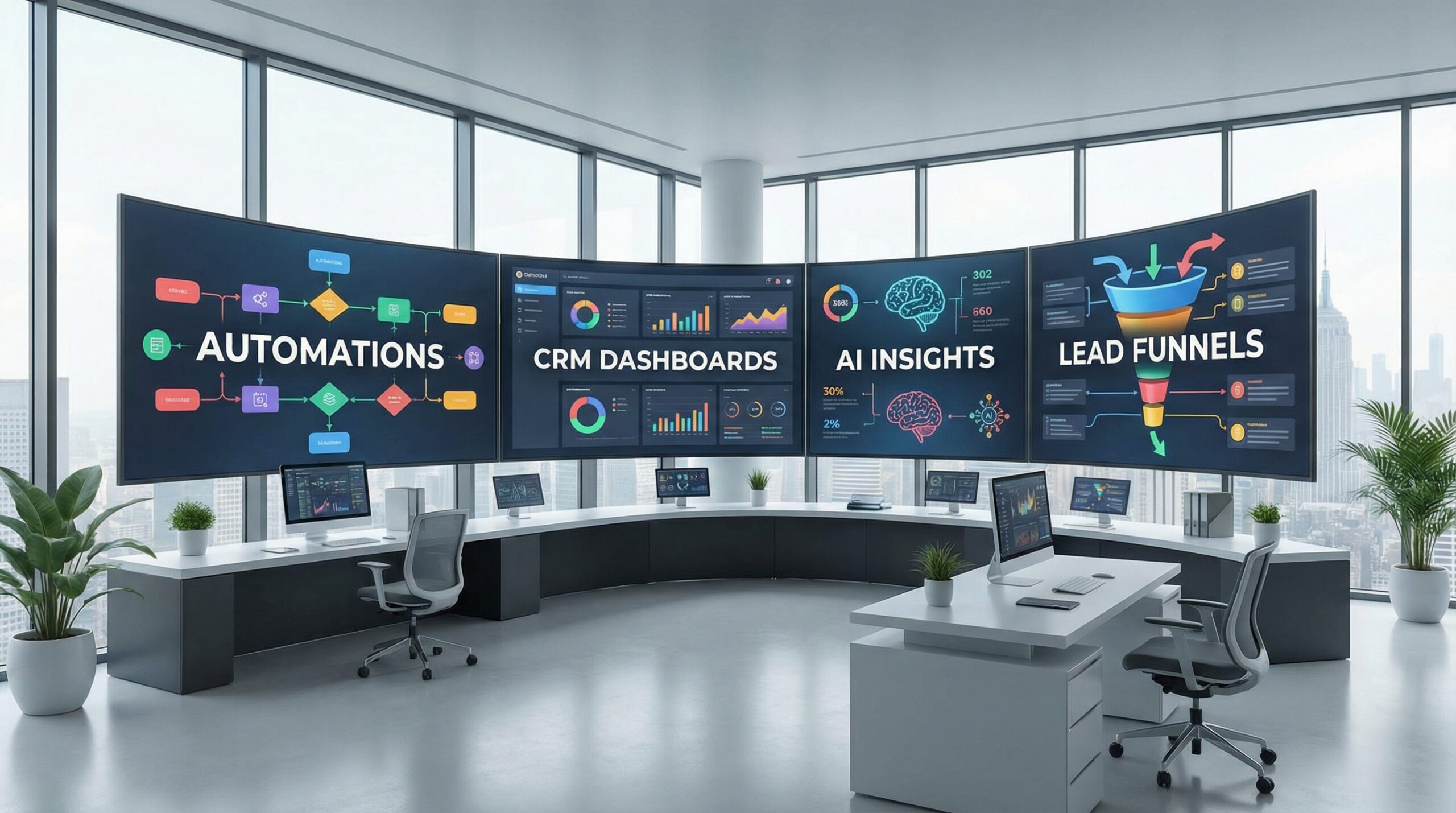 marketing automation command center with ai dashboards and funnel workflows