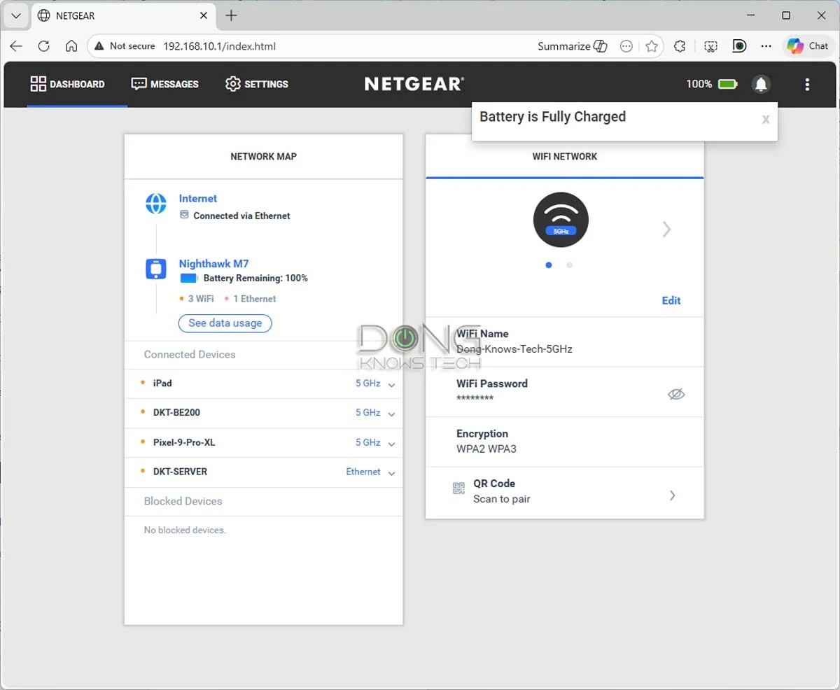 NETGEAR Nighthawk 5G M7 web user interface