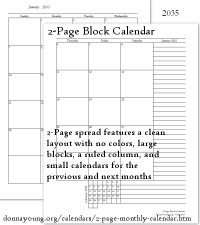 organizers journals 2 page block calendar