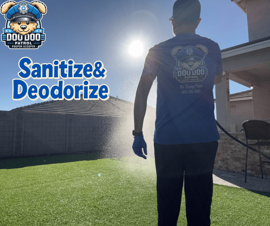 Pet waste sanitizing process for cleaner outdoor spaces.